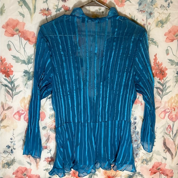 Notations Blue Ruffled Tie Front Blouse - Picture 5 of 9